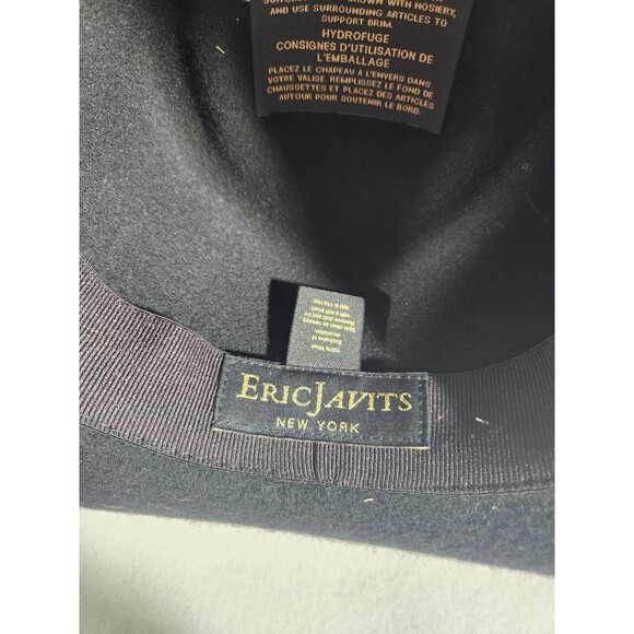 Eric Javits New York Black 100% Wool Water Repellent Newsboy Cap One Size VTG ERIC JAVITS 100 % Wool Felt Fedora Hat Black One Size  main image 4